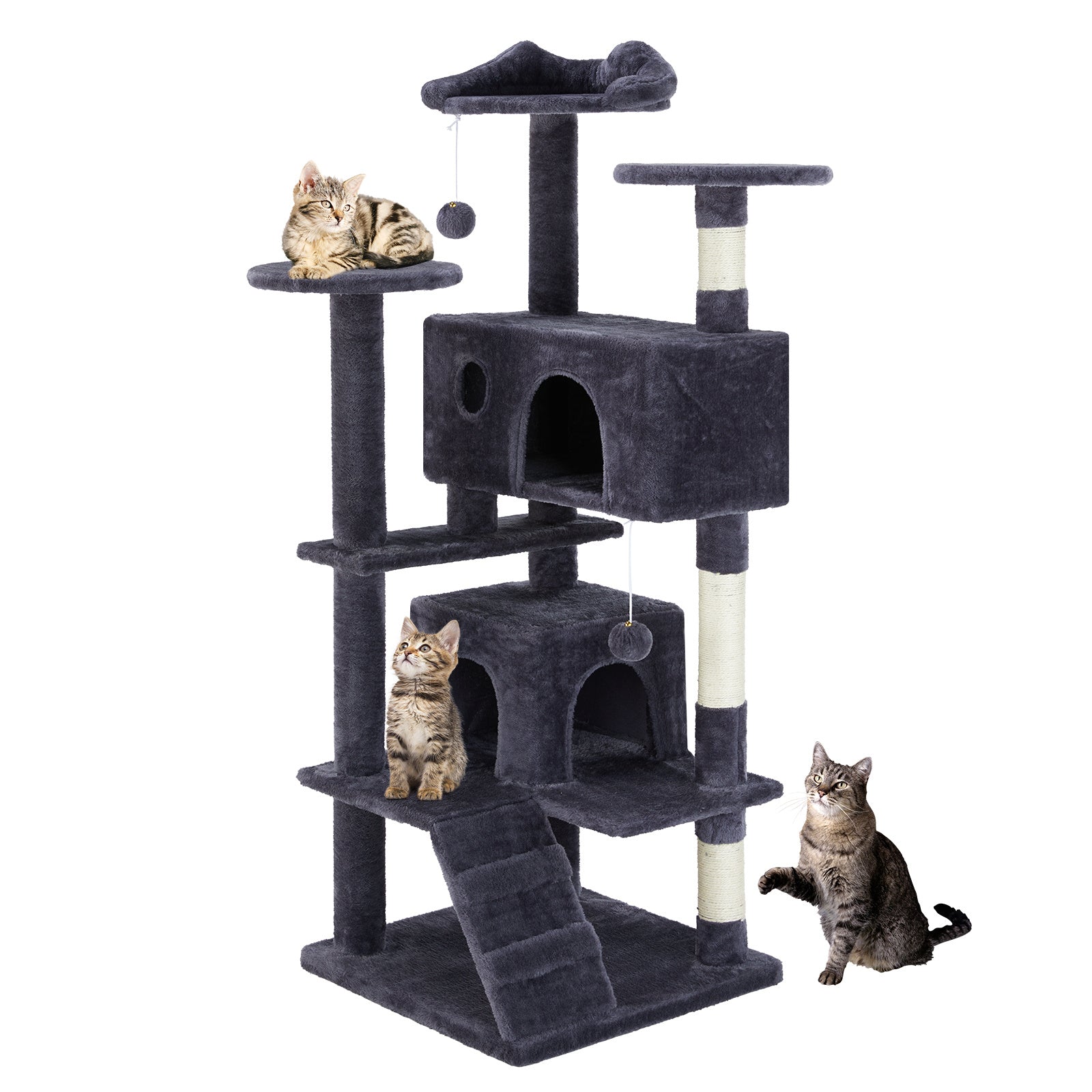 Multifunktionales Katzenbaumhaus, Katzenklettergerüst, Lounge- und Erholungsbereich, abnehmbares Spielzeug, 54 Zoll, Dunkelblau